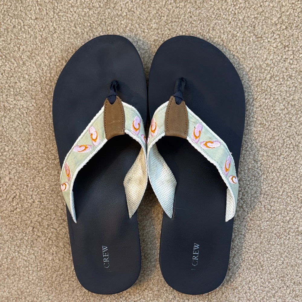 J. Crew Navy and Cream Sandals with Patterned Straps